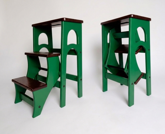 Handcrafted Ukrainian Stepladder by Family Woodshop: Convertible Stool - Emerald Green (24.8"/63cm)