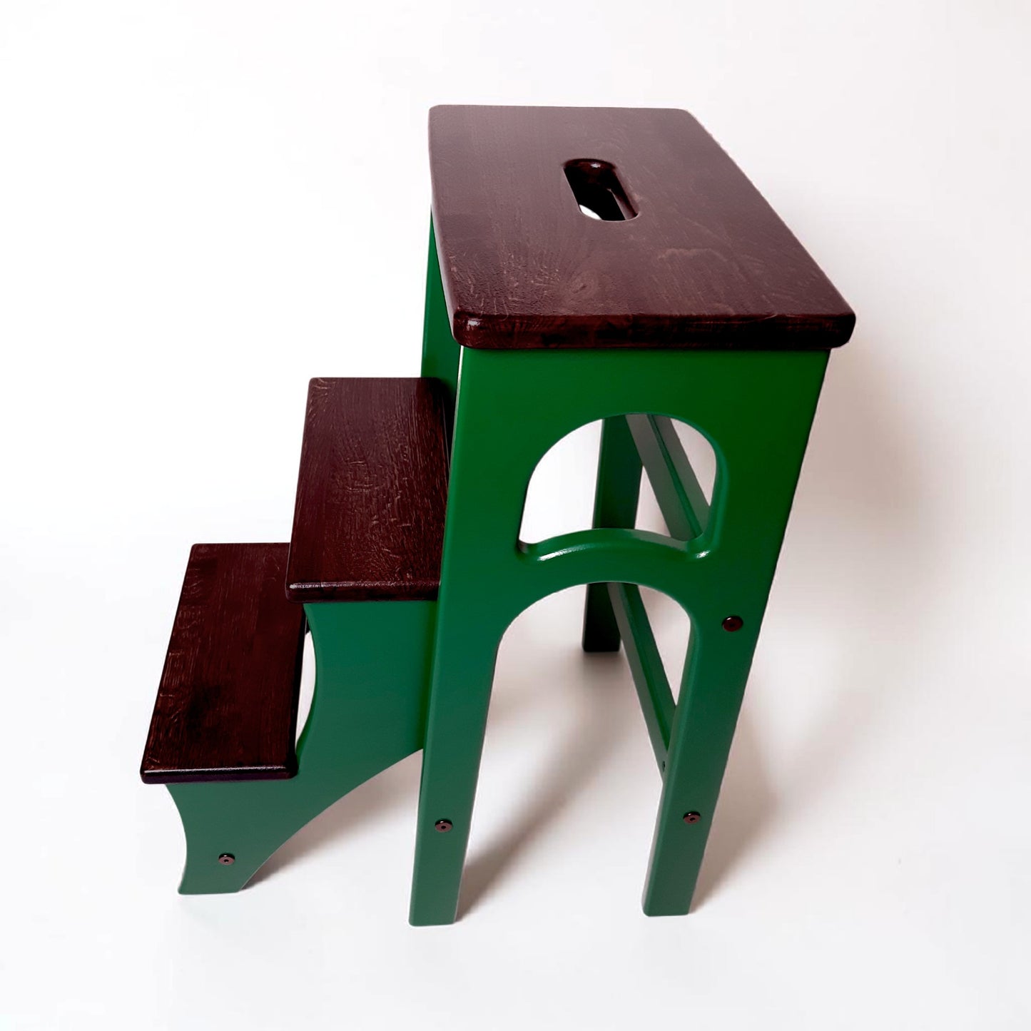 Handcrafted Ukrainian Stepladder by Family Woodshop: Convertible Stool - Emerald Green (24.8"/63cm)