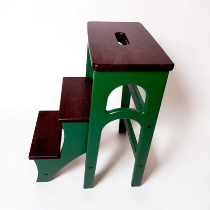 Handcrafted Ukrainian Stepladder by Family Woodshop: Convertible Stool - Emerald Green (24.8"/63cm)
