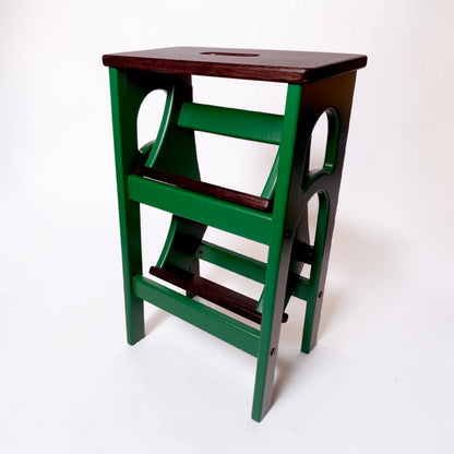 Handcrafted Ukrainian Stepladder by Family Woodshop: Convertible Stool - Emerald Green (24.8"/63cm)