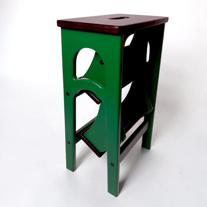 Handcrafted Ukrainian Stepladder by Family Woodshop: Convertible Stool - Emerald Green (24.8"/63cm)