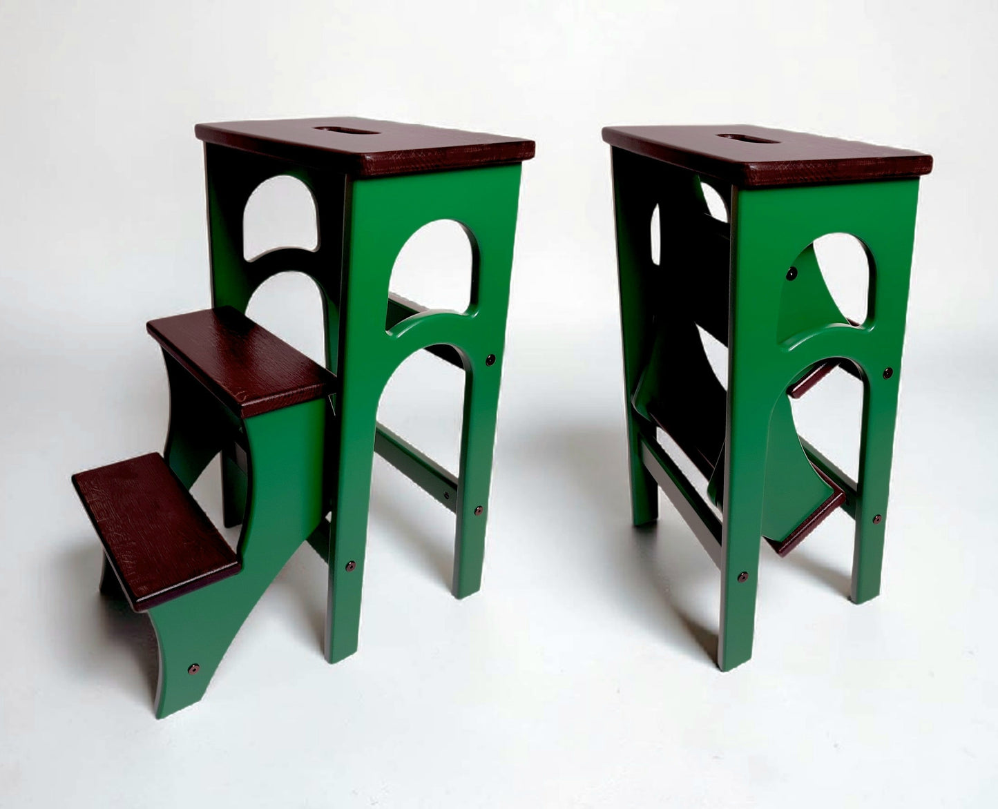 Handcrafted Ukrainian Stepladder by Family Woodshop: Convertible Stool - Emerald Green (24.8"/63cm)