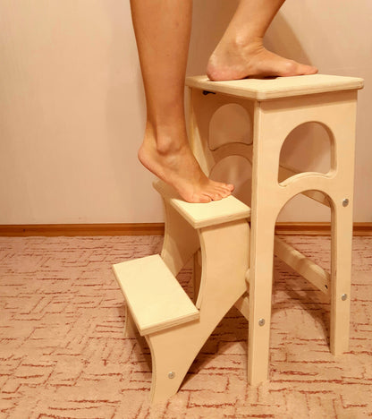 Stepladder Beige, StepStool, Stool Ladder, Foot Stool, Convertible Chair, Kitchen Step Stool, Dinning Stool, Transformer Stool