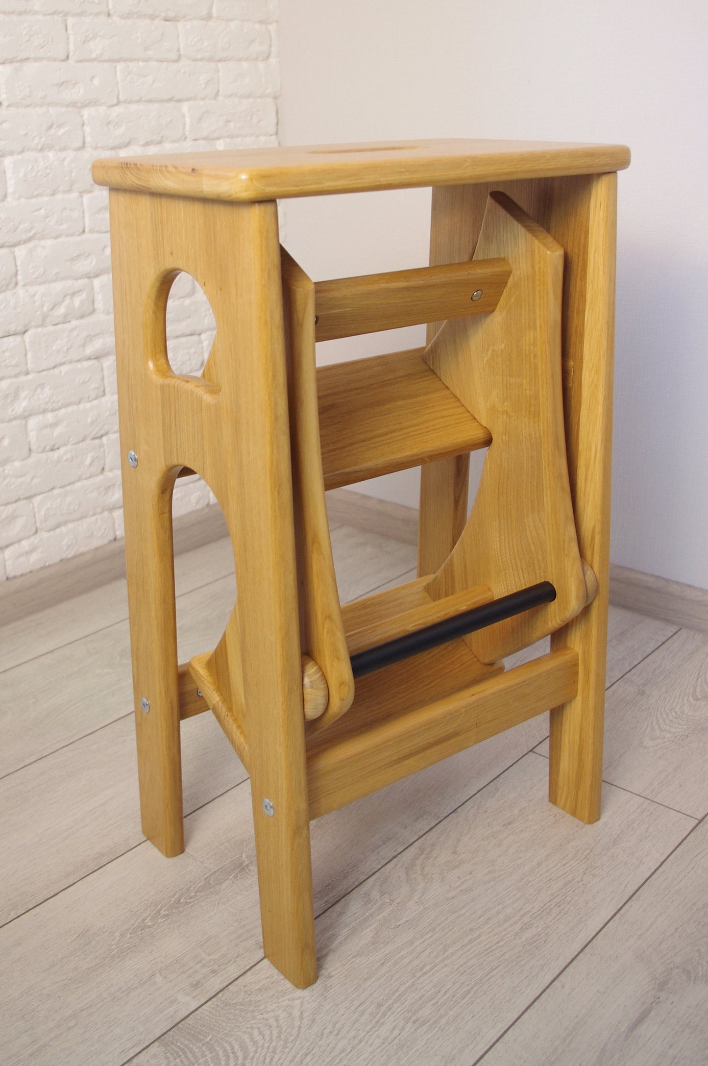 Natural Oak Stepladder, StepStool Natural Wood, Stool Ladder, Stand with Ukraine, Kitchen Step Stool, Dinning Stool, Transformer Stool