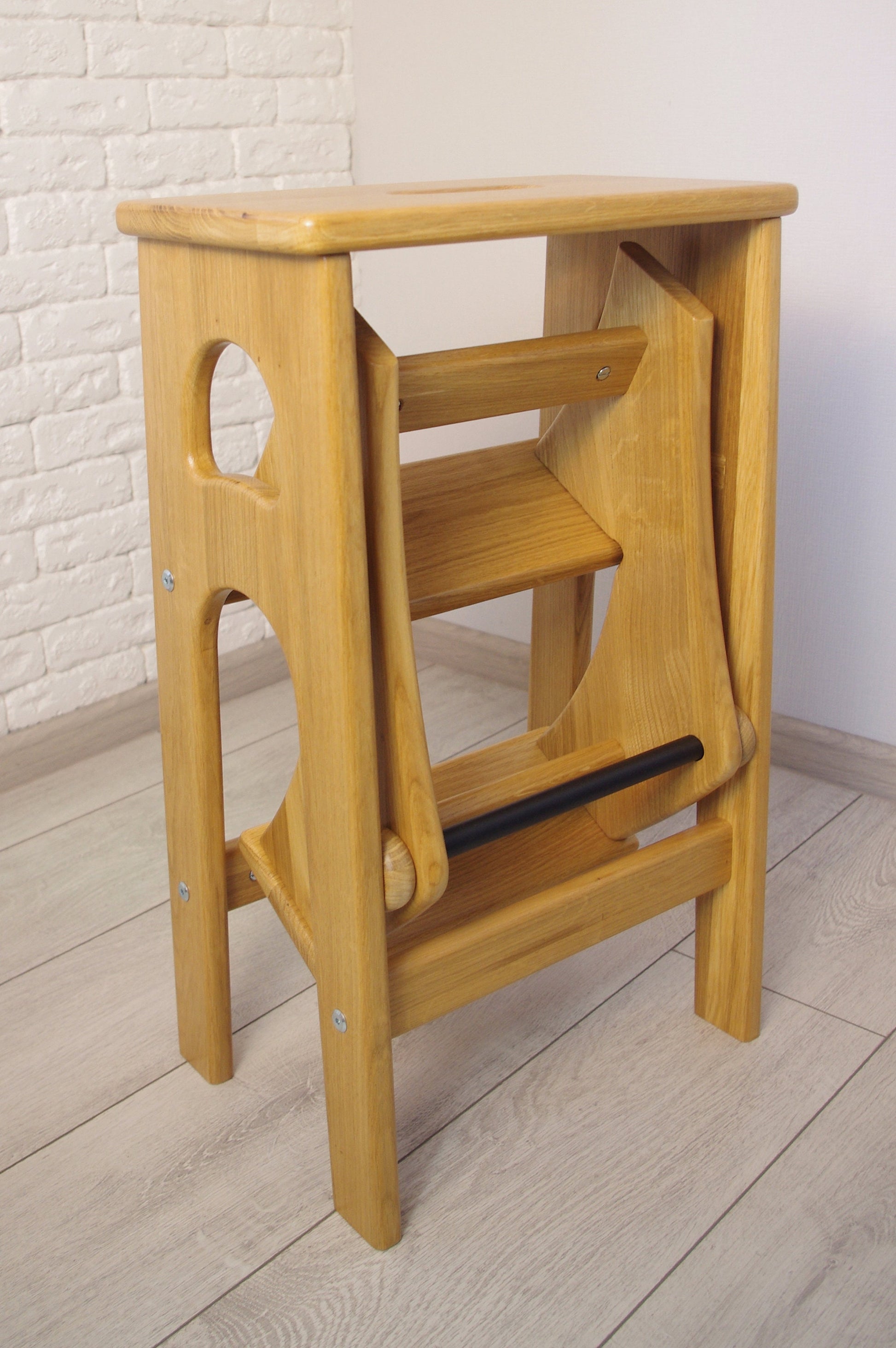 Natural Oak Stepladder, StepStool Natural Wood, Stool Ladder, Stand with Ukraine, Kitchen Step Stool, Dinning Stool, Transformer Stool