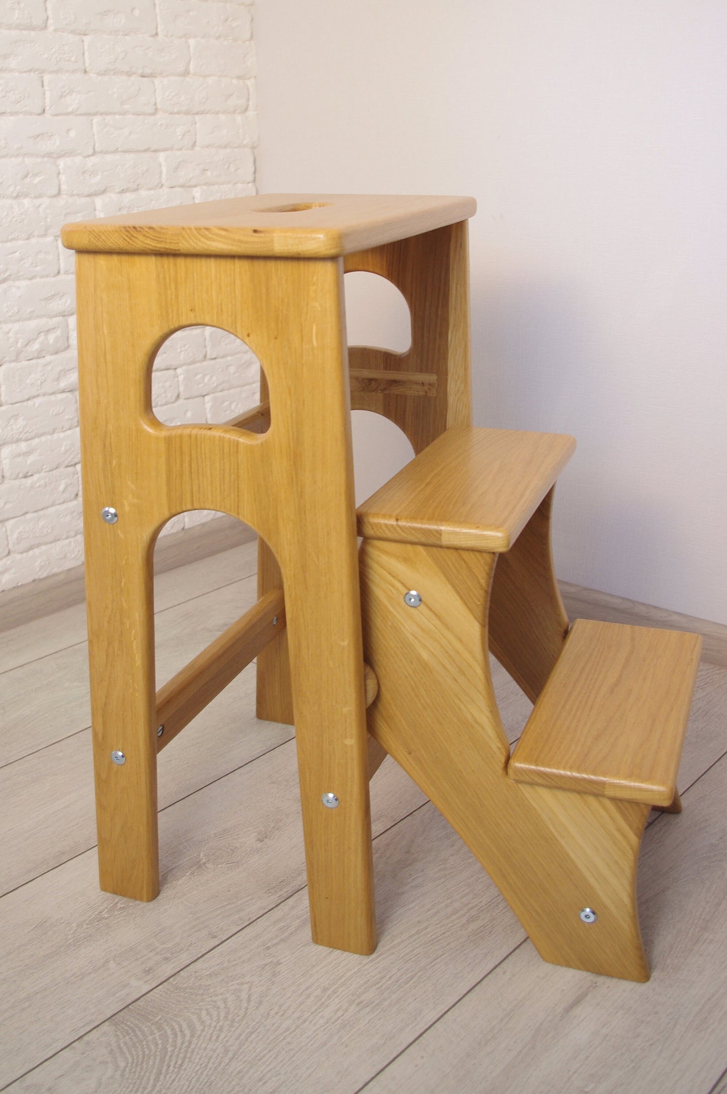 Natural Oak Stepladder, StepStool Natural Wood, Stool Ladder, Stand with Ukraine, Kitchen Step Stool, Dinning Stool, Transformer Stool