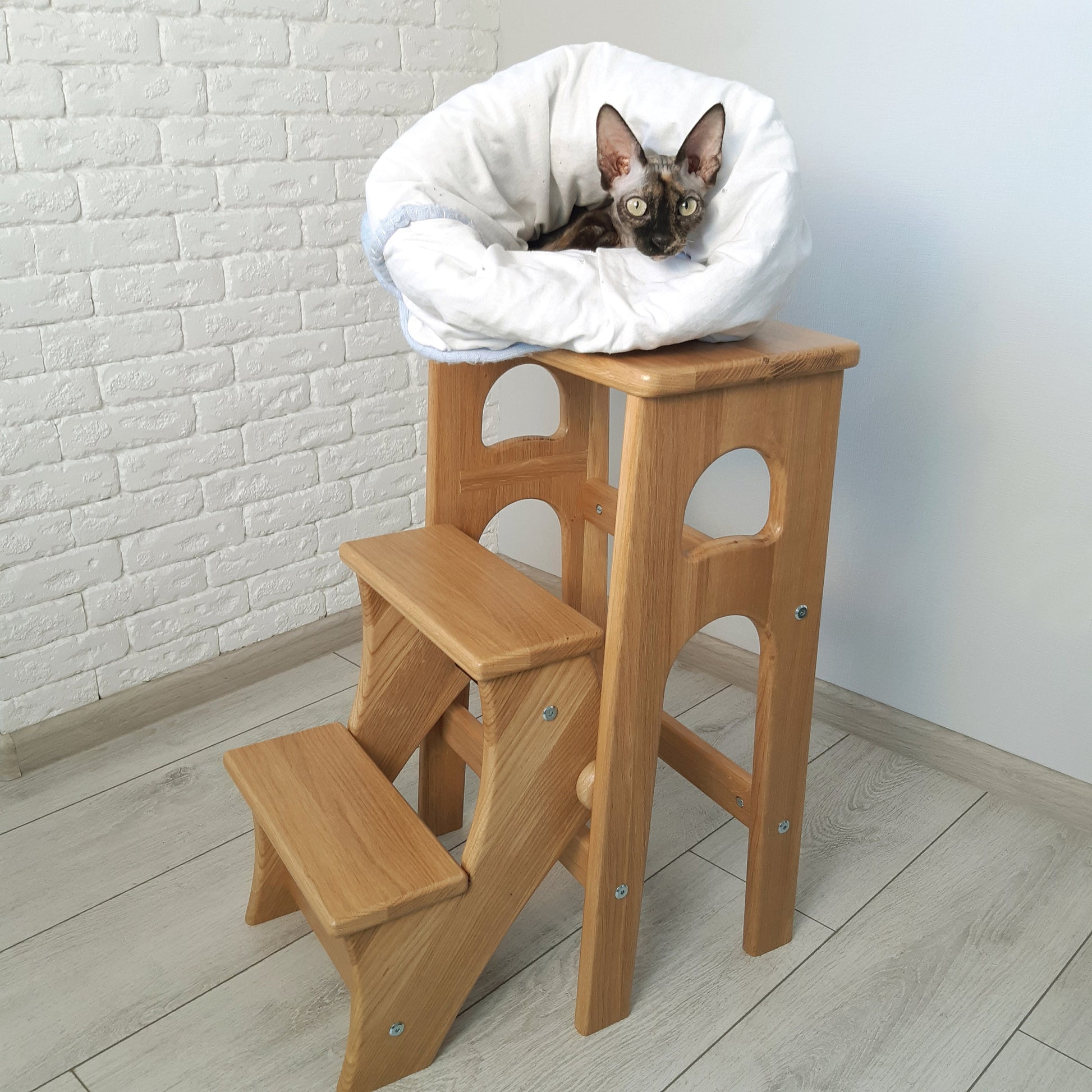 Natural Oak Stepladder, StepStool Natural Wood, Stool Ladder, Stand with Ukraine, Kitchen Step Stool, Dinning Stool, Transformer Stool
