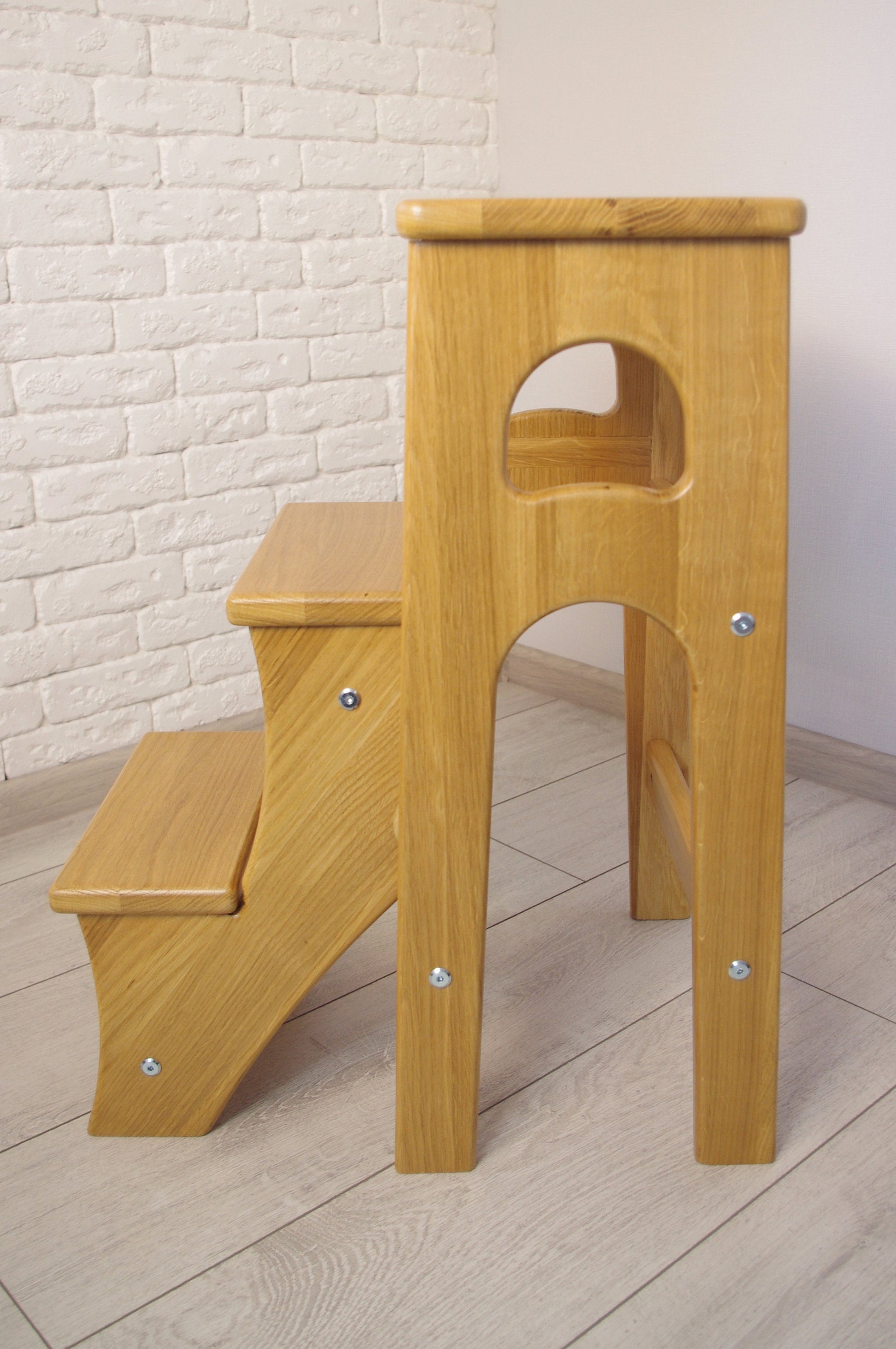 Natural Oak Stepladder, StepStool Natural Wood, Stool Ladder, Stand with Ukraine, Kitchen Step Stool, Dinning Stool, Transformer Stool