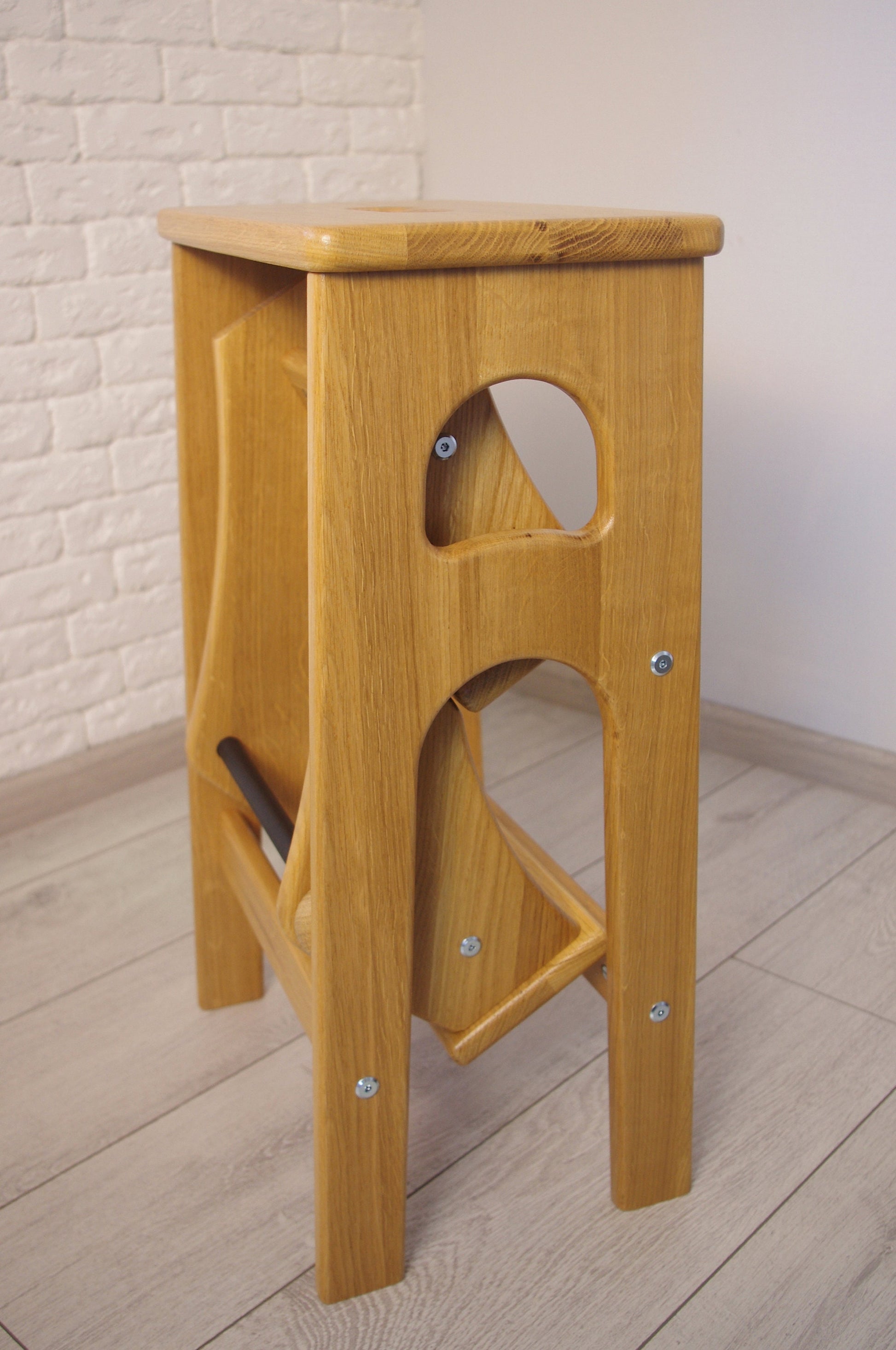 Natural Oak Stepladder, StepStool Natural Wood, Stool Ladder, Stand with Ukraine, Kitchen Step Stool, Dinning Stool, Transformer Stool