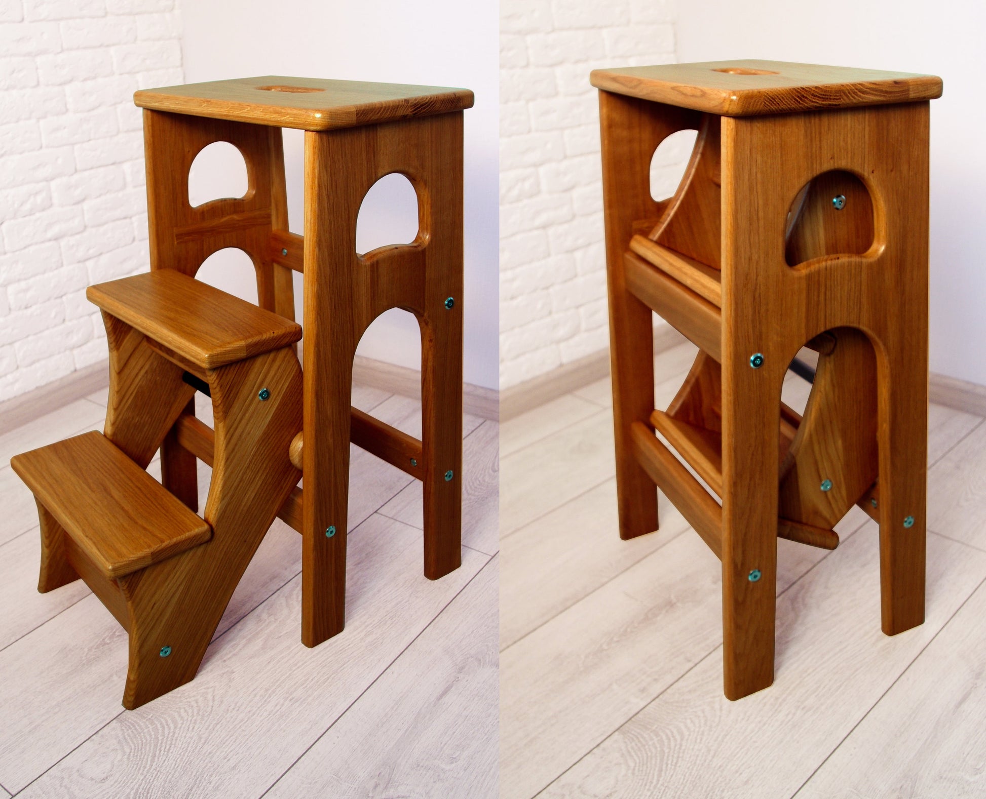 Natural Oak Stepladder, StepStool Natural Wood, Stool Ladder, Stand with Ukraine, Kitchen Step Stool, Dinning Stool, Transformer Stool