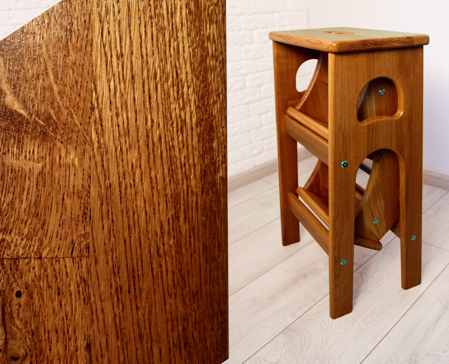 Natural Oak Stepladder, StepStool Natural Wood, Stool Ladder, Stand with Ukraine, Kitchen Step Stool, Dinning Stool, Transformer Stool