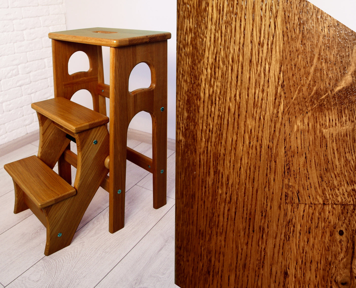 Natural Oak Stepladder, StepStool Natural Wood, Stool Ladder, Stand with Ukraine, Kitchen Step Stool, Dinning Stool, Transformer Stool