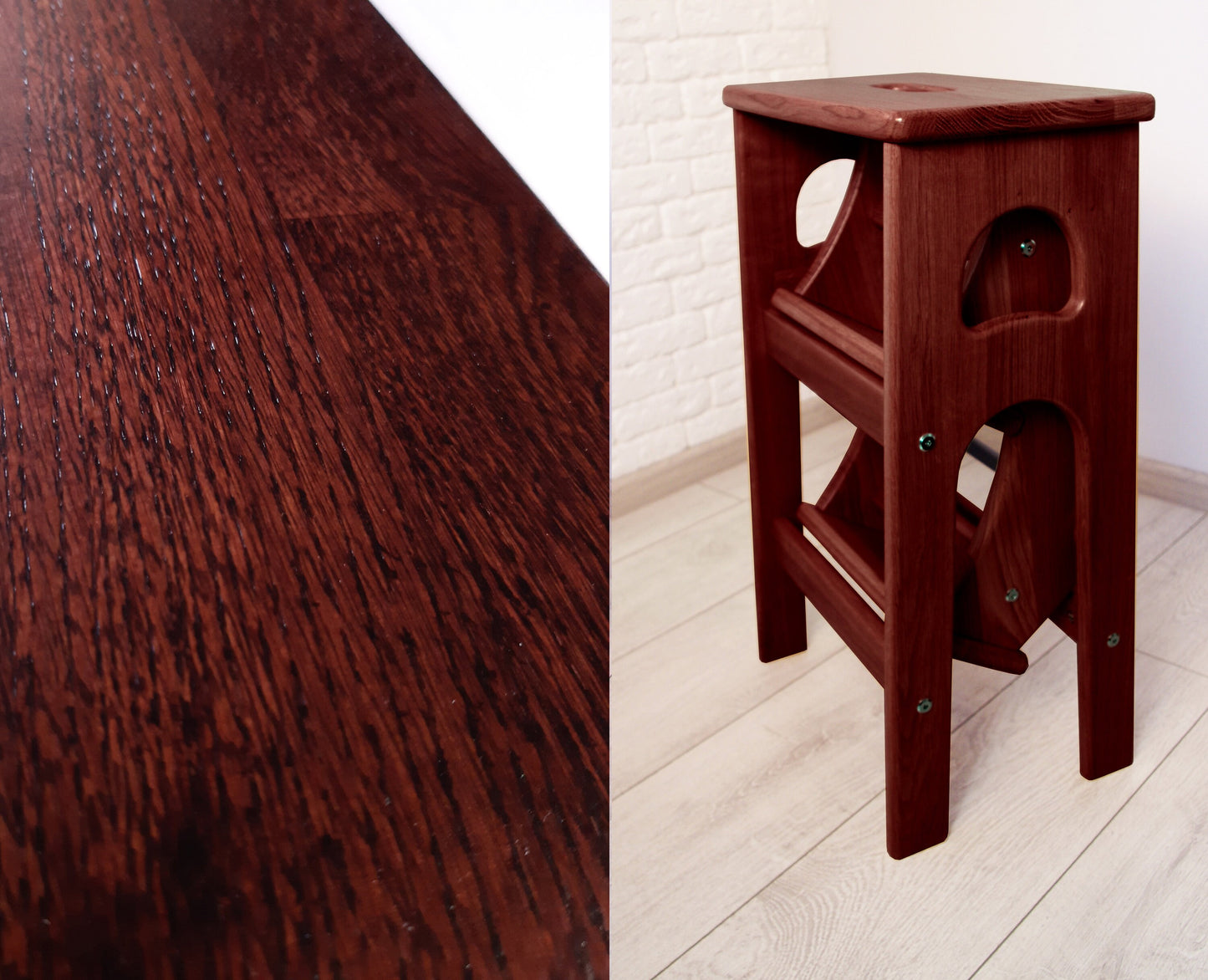 Natural Oak Stepladder, StepStool Natural Wood, Stool Ladder, Stand with Ukraine, Kitchen Step Stool, Dinning Stool, Transformer Stool