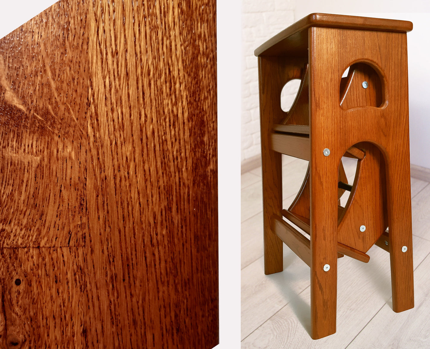 Natural Oak Stepladder, StepStool Natural Wood, Stool Ladder, Stand with Ukraine, Kitchen Step Stool, Dinning Stool, Transformer Stool