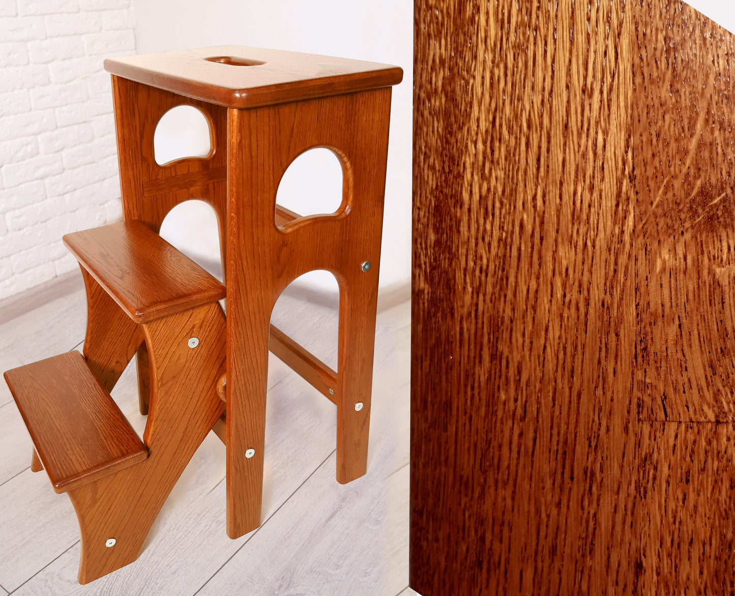 Natural Oak Stepladder, StepStool Natural Wood, Stool Ladder, Stand with Ukraine, Kitchen Step Stool, Dinning Stool, Transformer Stool