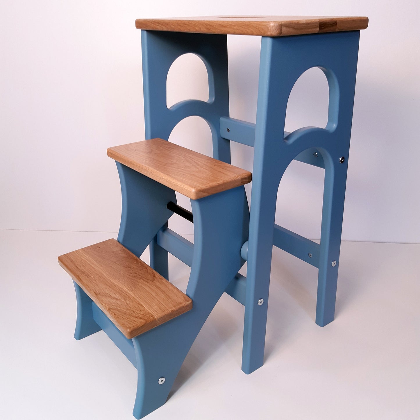 Stepladder Airforce Blue, StepStool, Stool Ladder, Foot Stool, Convertible Chair, Kitchen Step Stool, Dinning Stool, Natural Oak