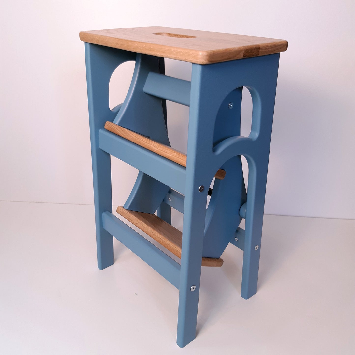 Stepladder Airforce Blue, StepStool, Stool Ladder, Foot Stool, Convertible Chair, Kitchen Step Stool, Dinning Stool, Natural Oak