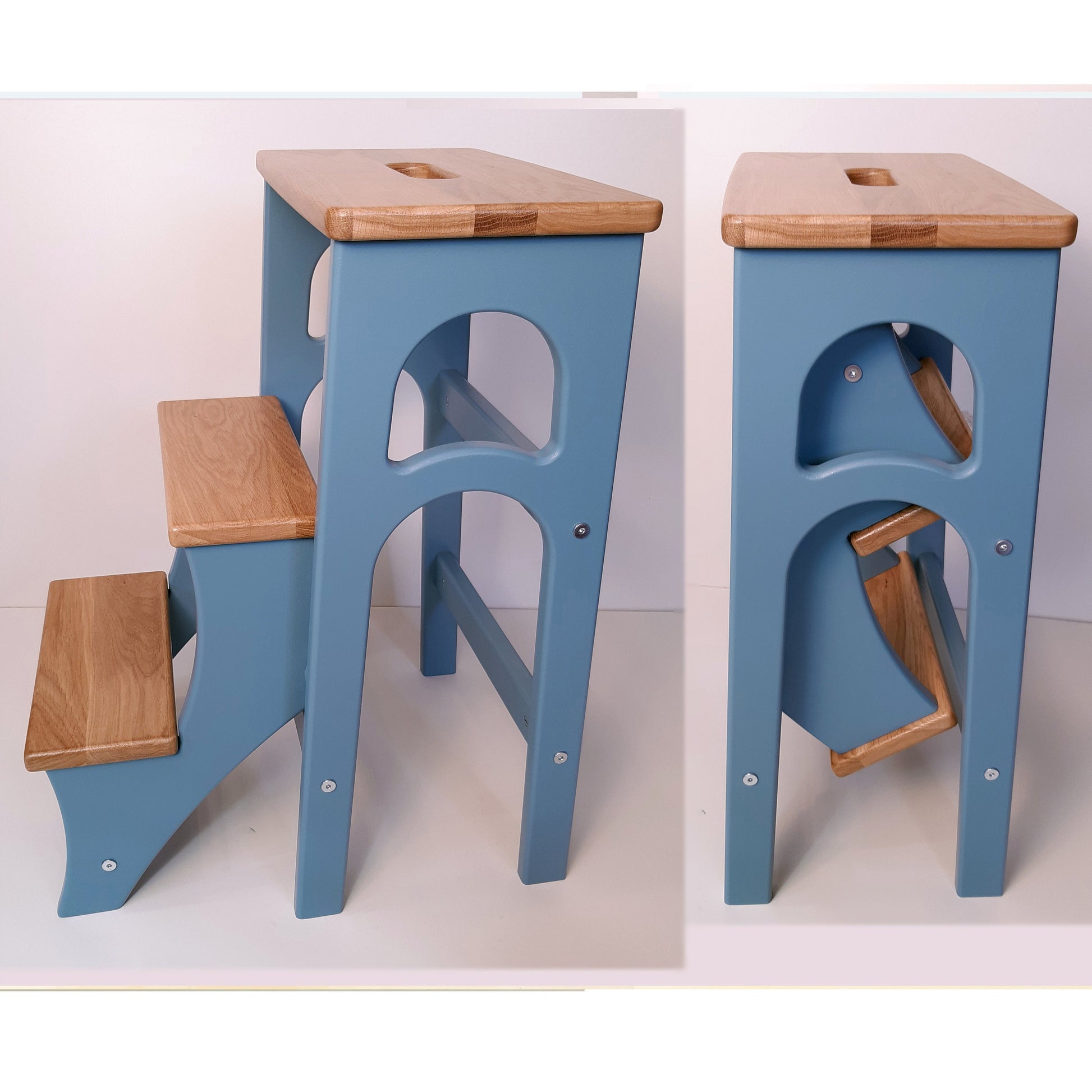 Stepladder Airforce Blue, StepStool, Stool Ladder, Foot Stool, Convertible Chair, Kitchen Step Stool, Dinning Stool, Natural Oak