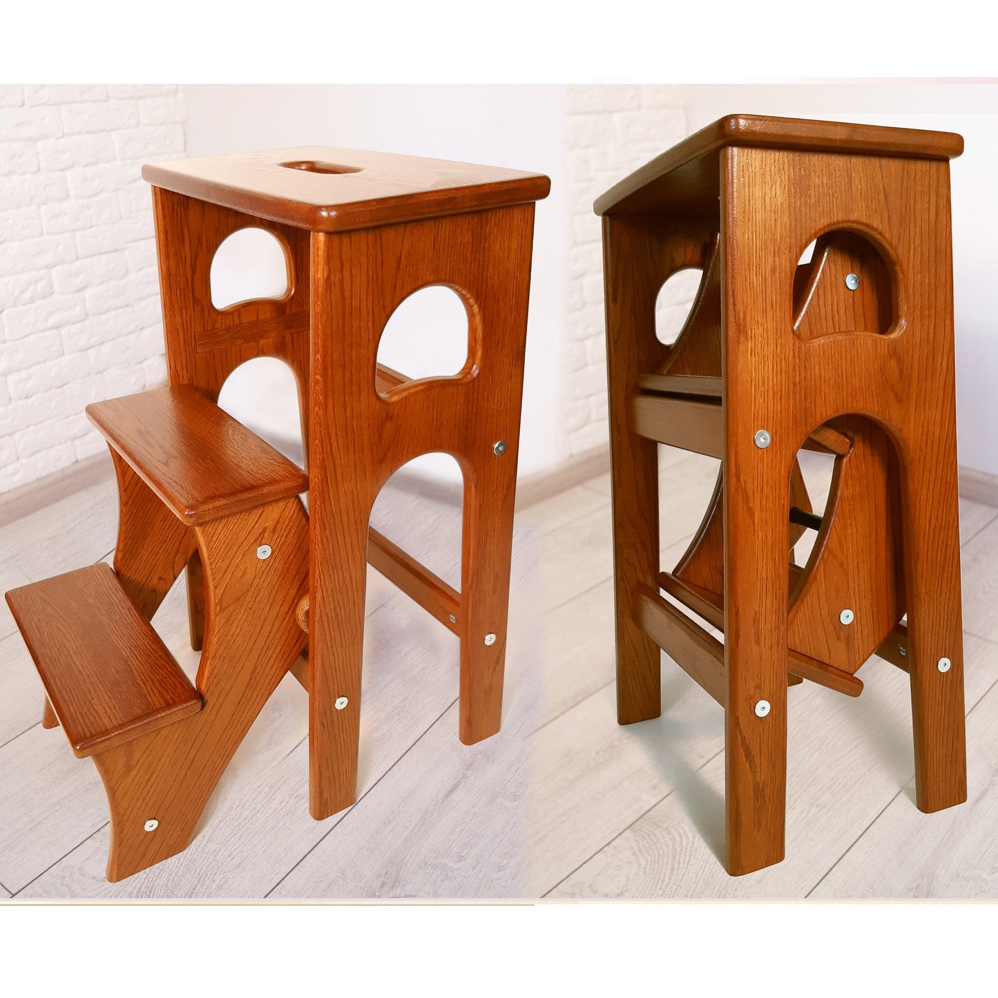 Natural Oak Stepladder, StepStool Natural Wood, Stool Ladder, Stand with Ukraine, Kitchen Step Stool, Dinning Stool, Transformer Stool