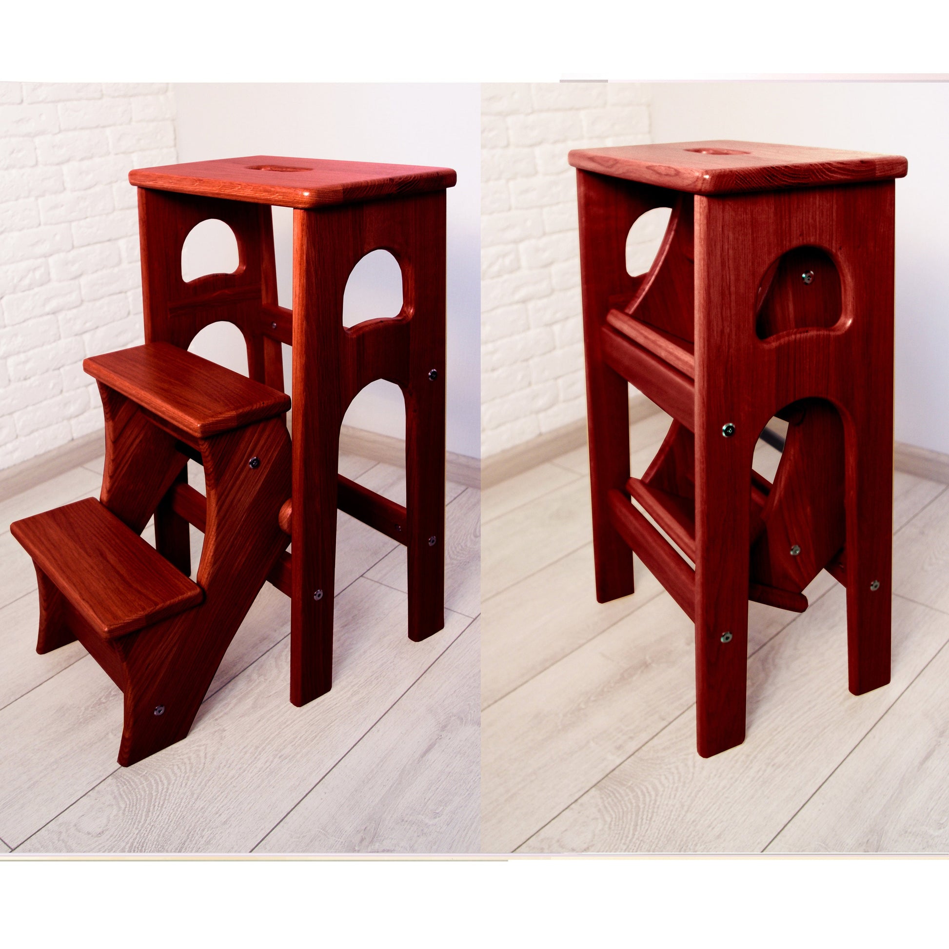 Natural Oak Stepladder, StepStool Natural Wood, Stool Ladder, Stand with Ukraine, Kitchen Step Stool, Dinning Stool, Transformer Stool