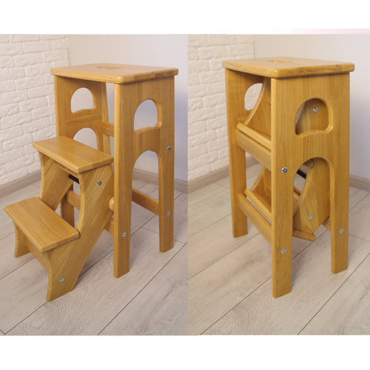 Natural Oak Stepladder, StepStool Natural Wood, Stool Ladder, Stand with Ukraine, Kitchen Step Stool, Dinning Stool, Transformer Stool
