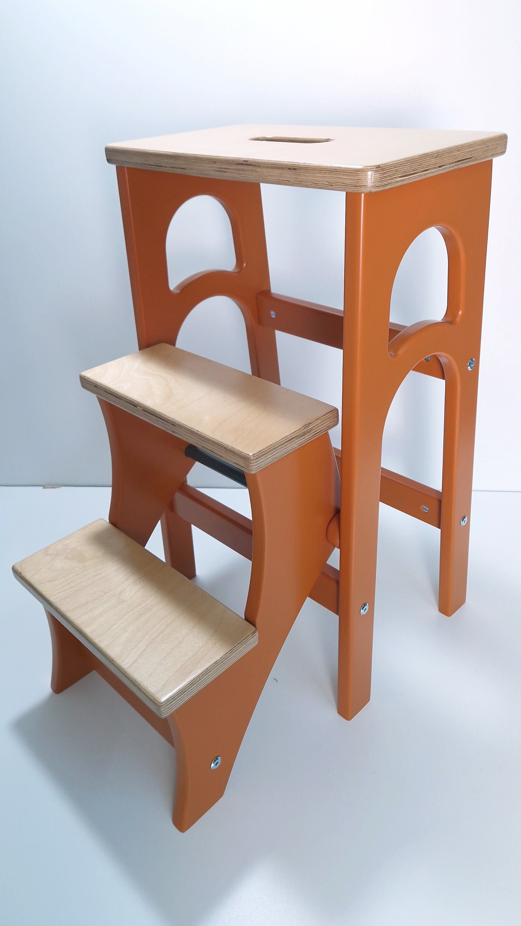Stepladder Orange Terracotta, StepStool, Stool Ladder, Foot Stool, Convertible Chair, Kitchen Step Stool, Dinning Stool, Transformer