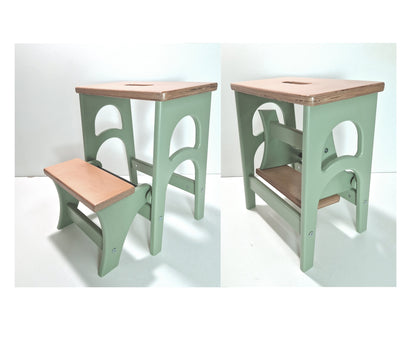 Handmade Wooden Step Stool | Convertible Stepladder for Kitchen, Home & Library