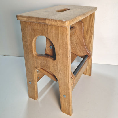 Natural Oak Stepladder, StepStool Natural Wood, Stool Ladder, Kitchen Step Stool, Dinning Stool, Transformer 17.8"