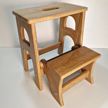 Natural Oak Stepladder, StepStool Natural Wood, Stool Ladder, Kitchen Step Stool, Dinning Stool, Transformer 17.8"