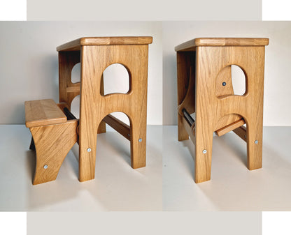 Natural Oak Stepladder, StepStool Natural Wood, Stool Ladder, Kitchen Step Stool, Dinning Stool, Transformer 17.8"