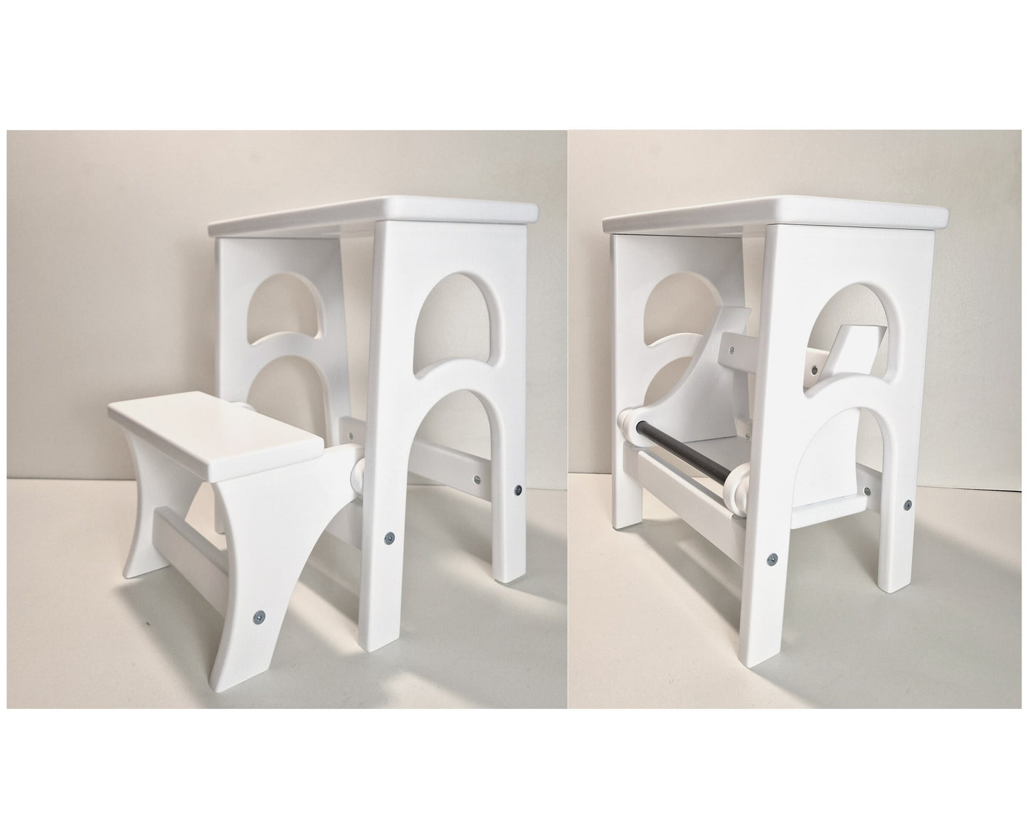 Convertible Stepladder Chair, Solid Wood Step Stool for Adults, Space Saving Kitchen Ladder, Wooden Stool