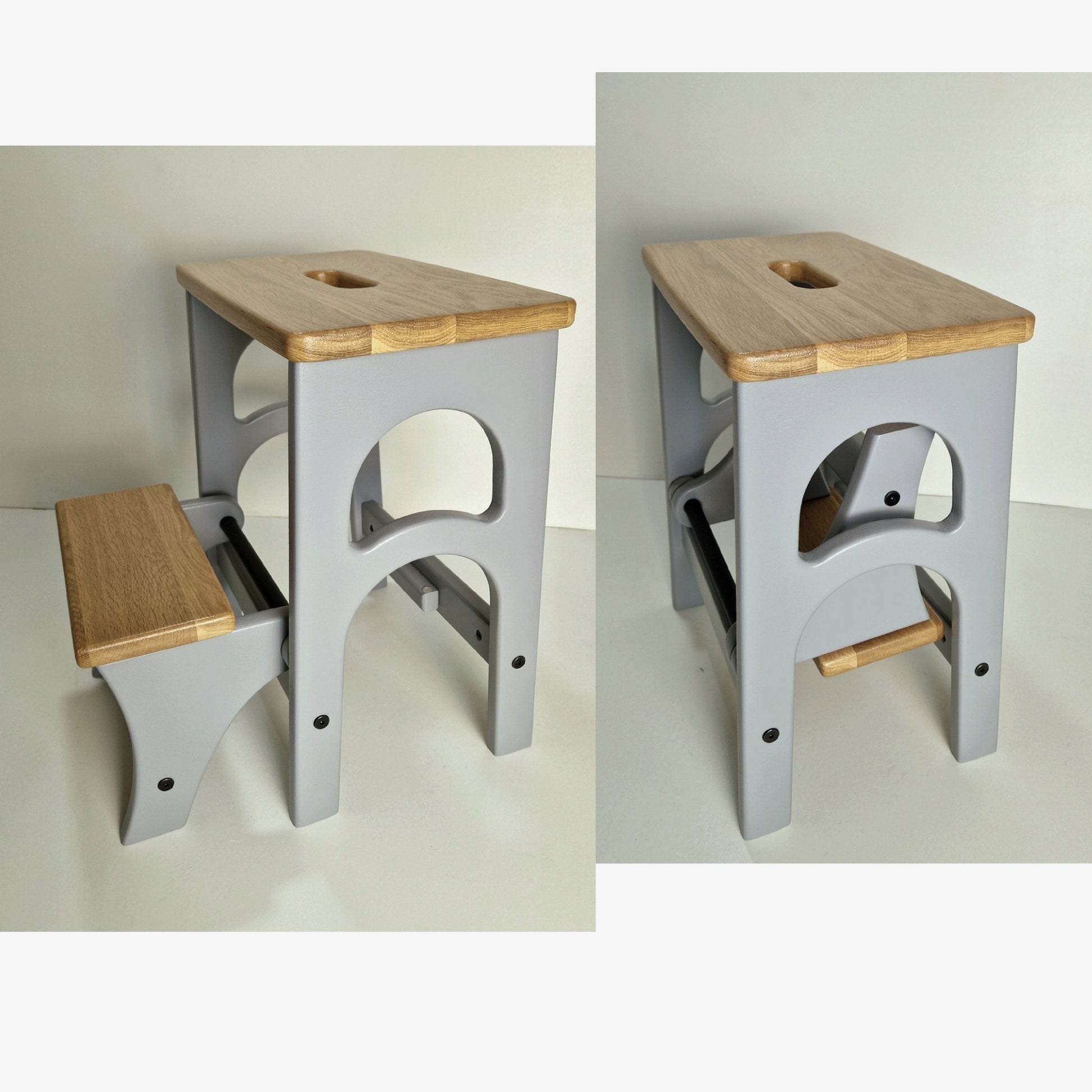 Convertible Stepladder Chair, Solid Wood Step Stool for Adults, Space Saving Kitchen Ladder, Wooden Stool