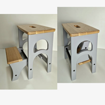 Convertible Stepladder Chair, Solid Wood Step Stool for Adults, Space Saving Kitchen Ladder, Wooden Stool