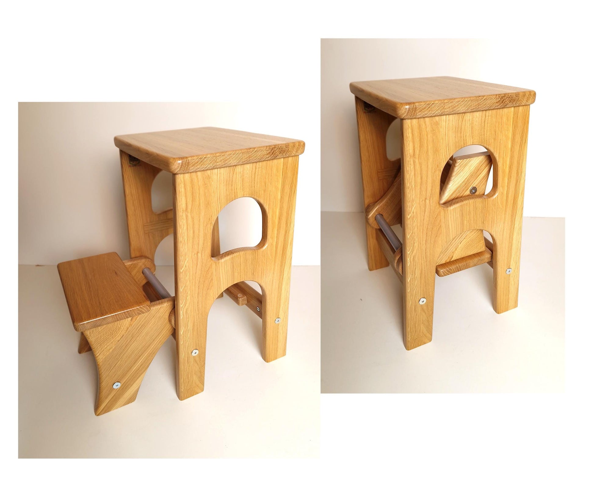 Natural Oak Stepladder 12,2inch/31cm wide, 17,8 inch/45 cm high, StepStool Natural Wood, Stool Ladder, Kitchen Step Stool