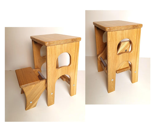 Natural Oak Stepladder 12,2inch/31cm wide, 17,8 inch/45 cm high, StepStool Natural Wood, Stool Ladder, Kitchen Step Stool