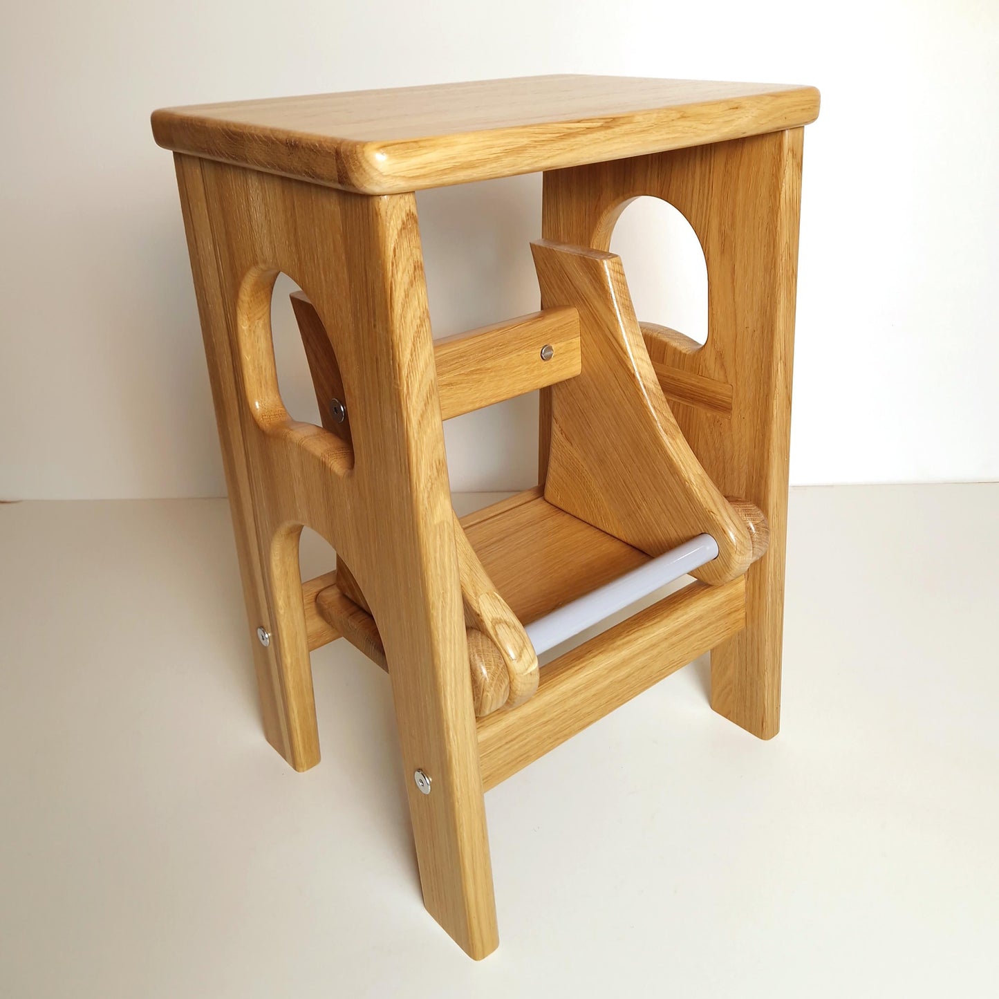 Natural Oak Stepladder 12,2inch/31cm wide, 17,8 inch/45 cm high, StepStool Natural Wood, Stool Ladder, Kitchen Step Stool