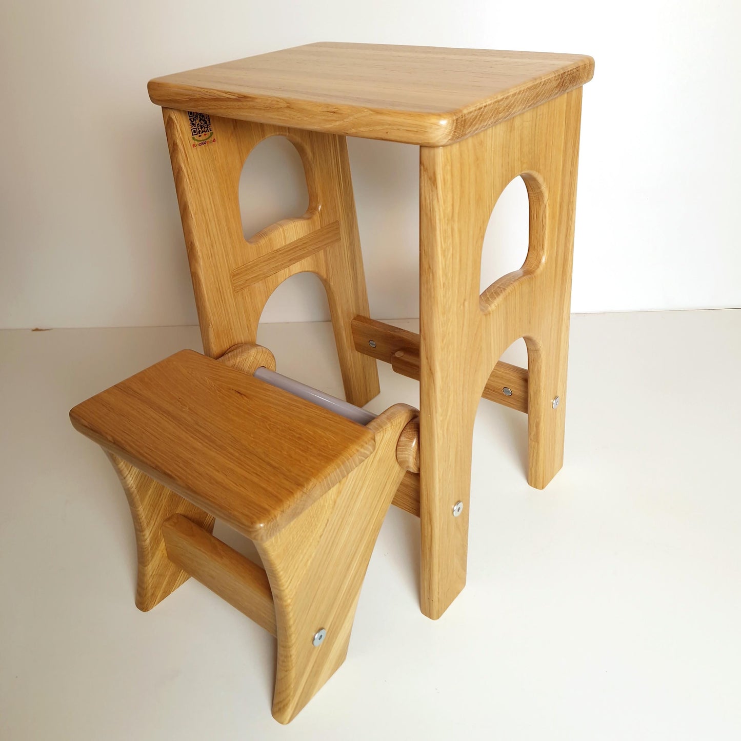 Natural Oak Stepladder 12,2inch/31cm wide, 17,8 inch/45 cm high, StepStool Natural Wood, Stool Ladder, Kitchen Step Stool