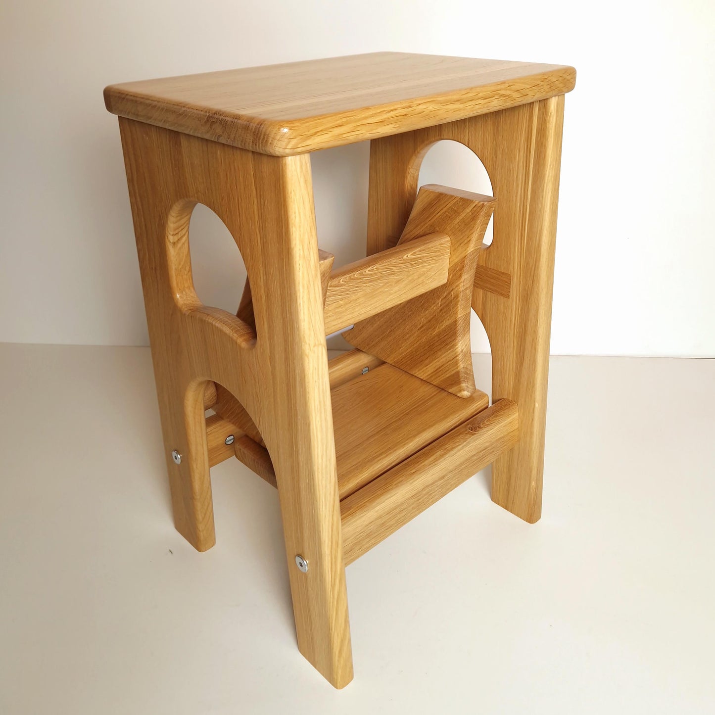 Natural Oak Stepladder 12,2inch/31cm wide, 17,8 inch/45 cm high, StepStool Natural Wood, Stool Ladder, Kitchen Step Stool