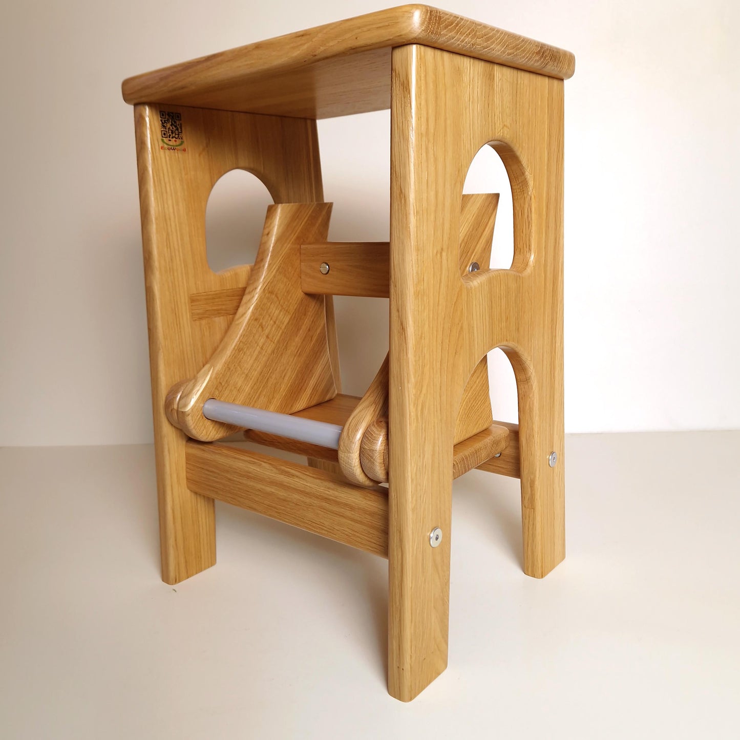 Natural Oak Stepladder 12,2inch/31cm wide, 17,8 inch/45 cm high, StepStool Natural Wood, Stool Ladder, Kitchen Step Stool