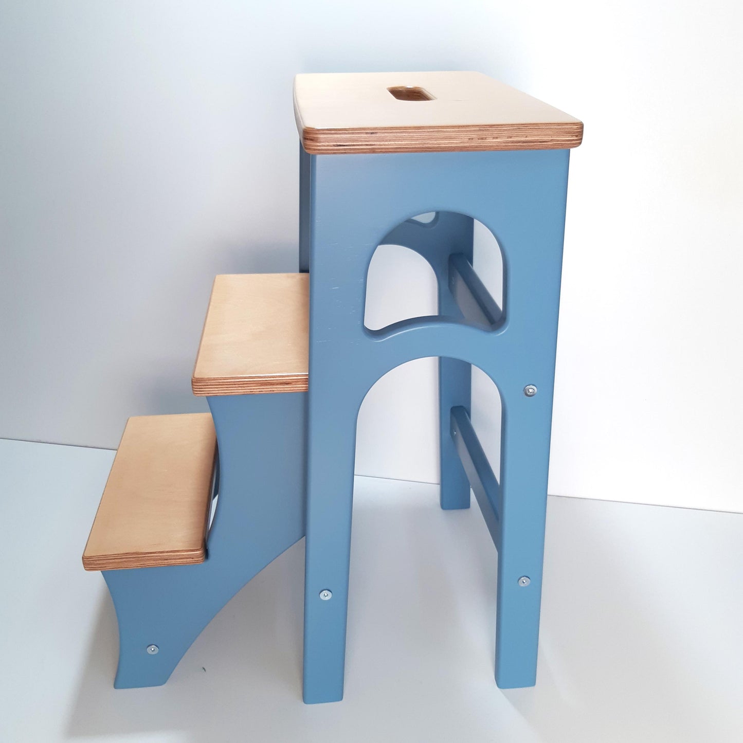 Stepladder Airforce Blue, StepStool, Stool Ladder, Foot Stool, Convertible Chair, Kitchen Step Stool, Dinning Stool, Natural Oak