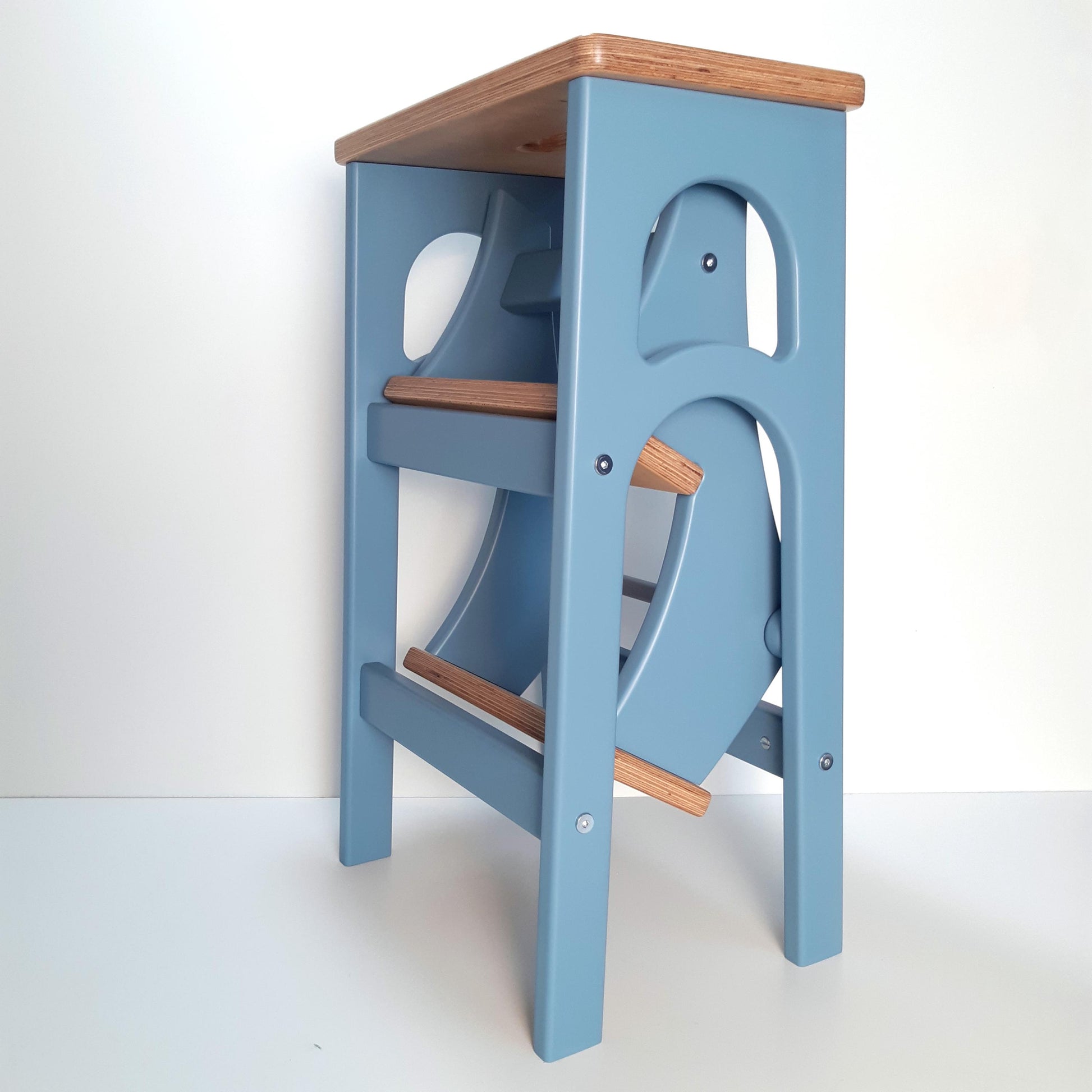 Stepladder Airforce Blue, StepStool, Stool Ladder, Foot Stool, Convertible Chair, Kitchen Step Stool, Dinning Stool, Natural Oak