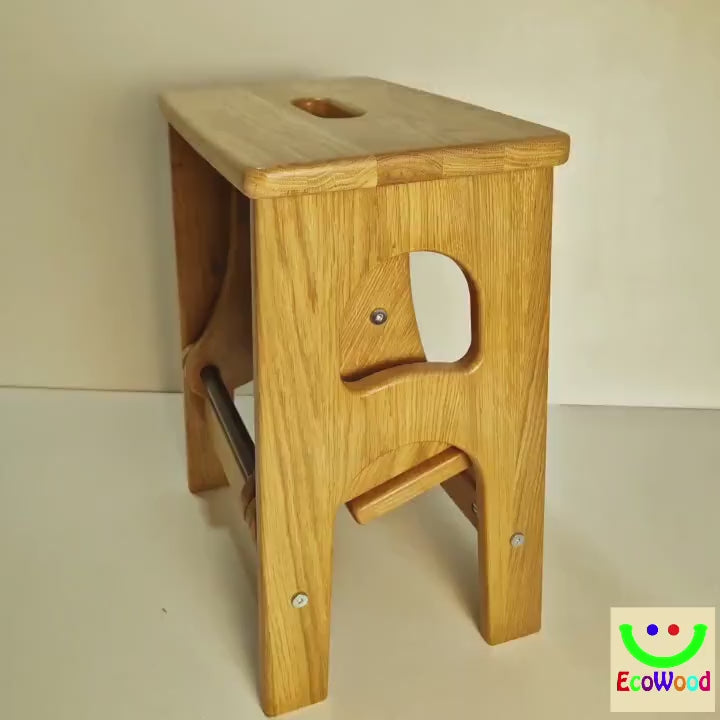 Natural Oak Stepladder, StepStool Natural Wood, Stool Ladder, Kitchen Step Stool, Dinning Stool, Transformer 17.8"