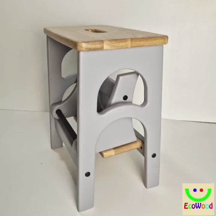 Convertible Stepladder Chair, Solid Wood Step Stool for Adults, Space Saving Kitchen Ladder, Wooden Stool