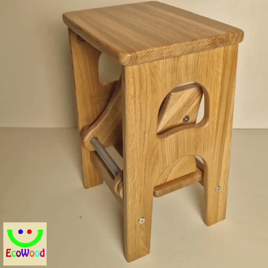 Natural Oak Stepladder 12,2inch/31cm wide, 17,8 inch/45 cm high, StepStool Natural Wood, Stool Ladder, Kitchen Step Stool