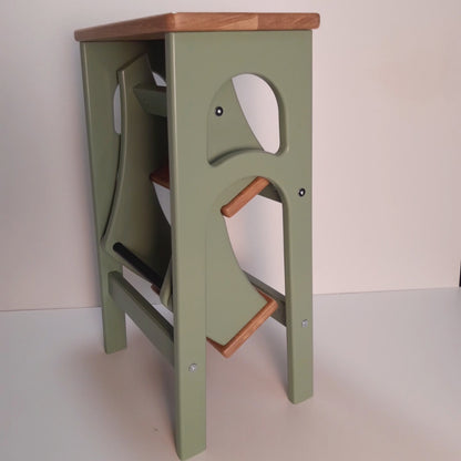 Handcrafted Ukrainian Stepladder by Family Woodshop: Convertible Stool - Sage Green (24.8"/63cm)
