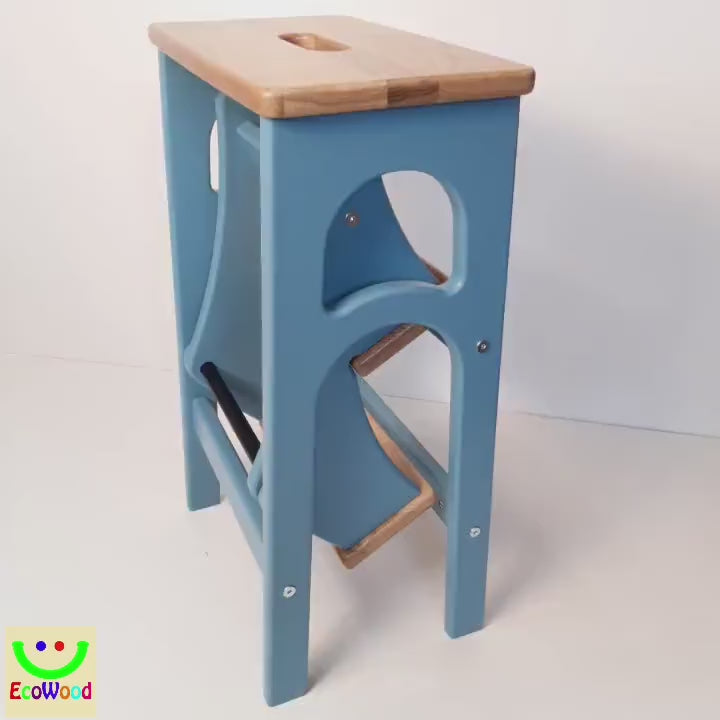 Stepladder Airforce Blue, StepStool, Stool Ladder, Foot Stool, Convertible Chair, Kitchen Step Stool, Dinning Stool, Natural Oak