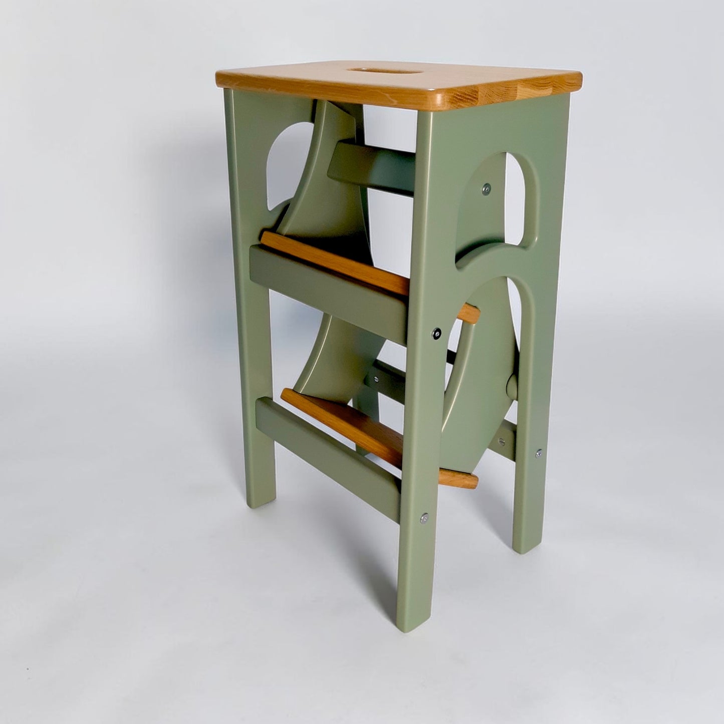 Handcrafted Ukrainian Stepladder by Family Woodshop: Convertible Stool - Sage Green (24.8"/63cm)