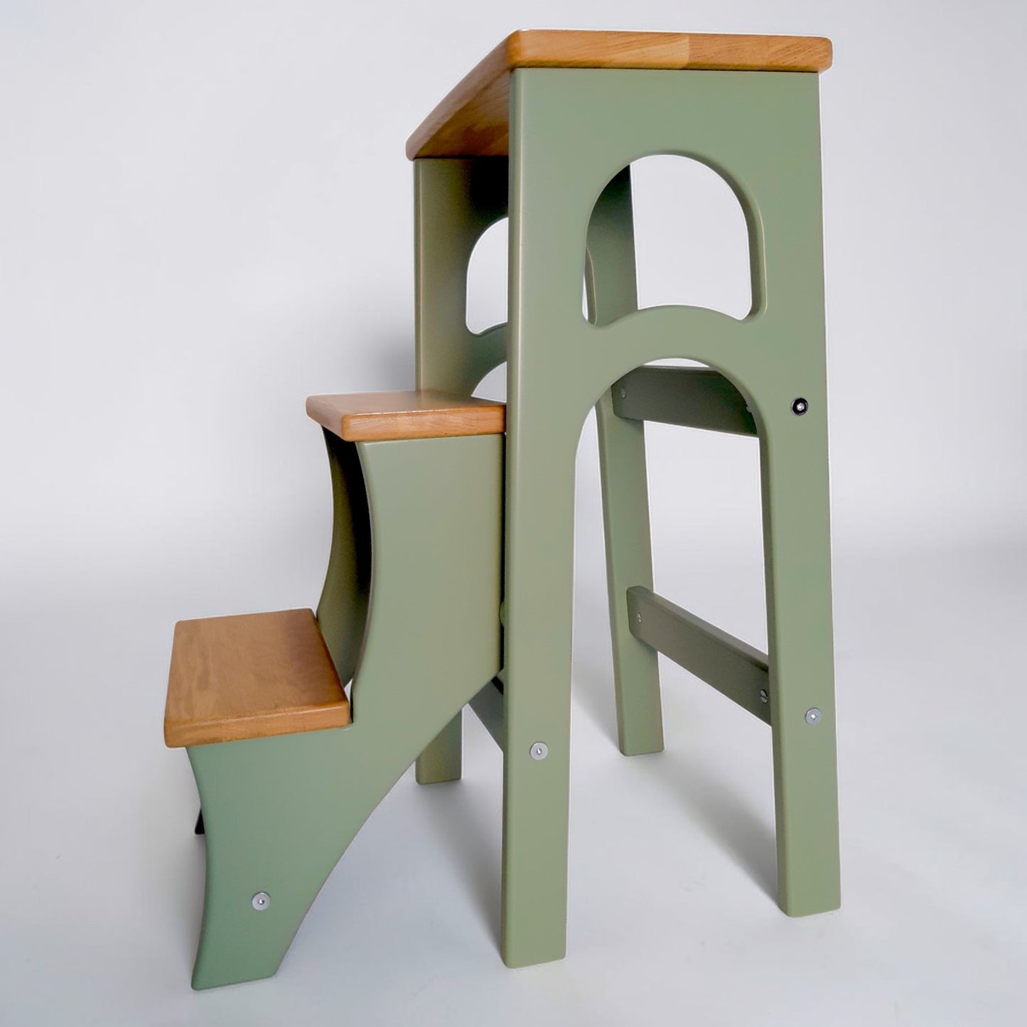 Handcrafted Ukrainian Stepladder by Family Woodshop: Convertible Stool - Sage Green (24.8"/63cm)