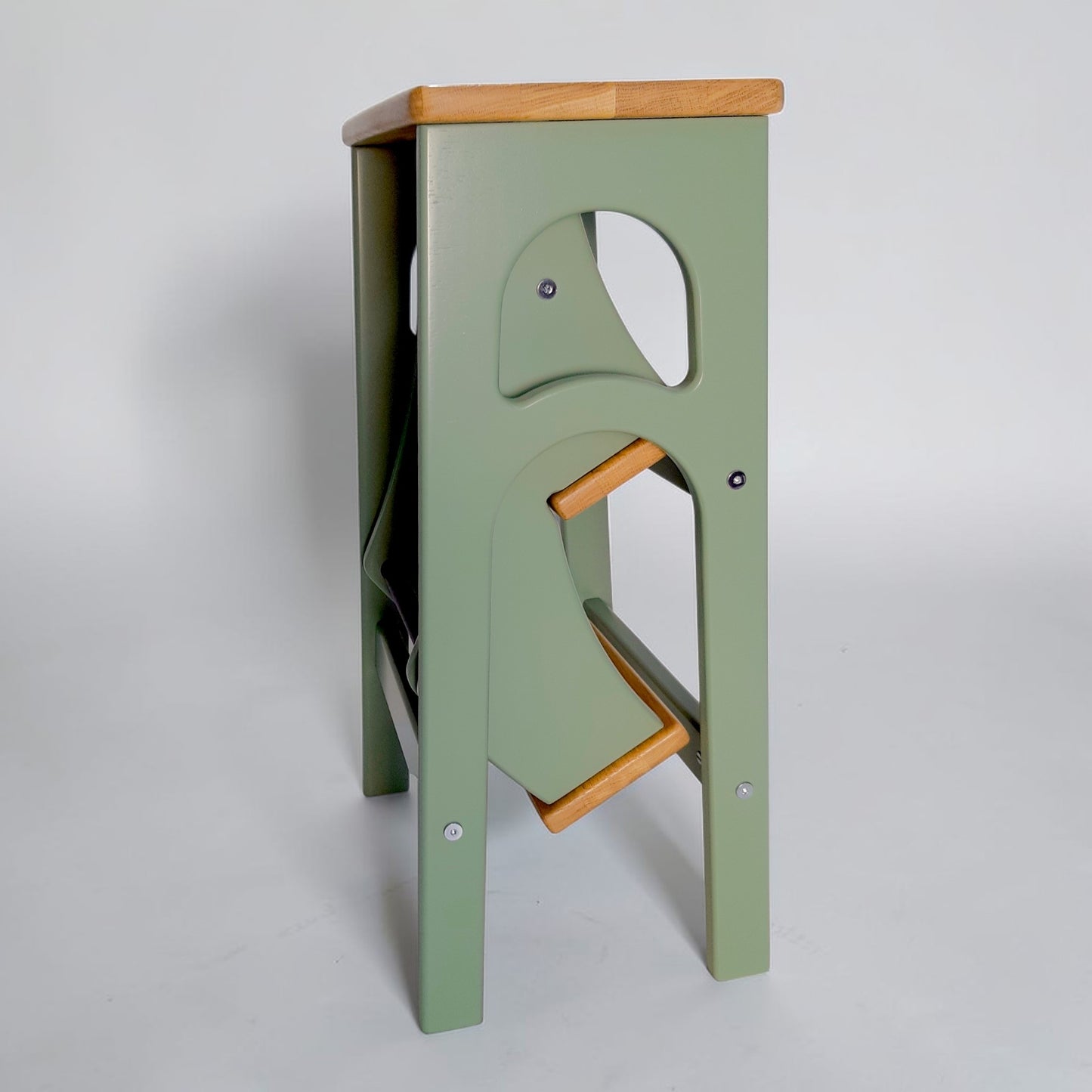 Handcrafted Ukrainian Stepladder by Family Woodshop: Convertible Stool - Sage Green (24.8"/63cm)