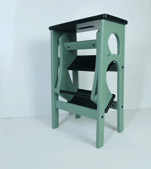 Handcrafted Ukrainian Stepladder by Family Woodshop: Convertible Stool - White / Solid Oak (Oil) Steps & Seat (24.8"/63cm)